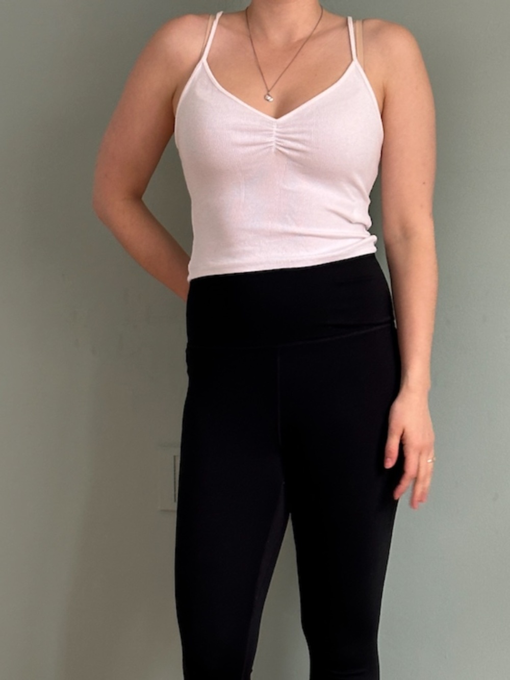 Bershka White Stretchy Soft Ribbed Cropped Cami Top (Size Small)